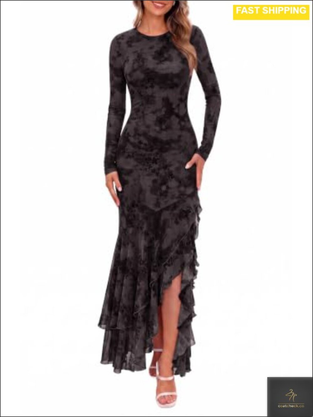Long Sleeve Mesh Maxi Dress Formal Cocktail Wedding Guest